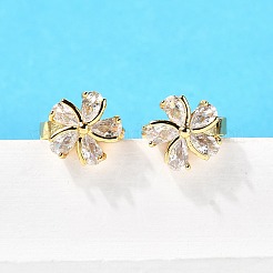 Серьги-кольца из латуни с цветком&nbsp;EJEW-S256-01B-G