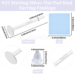 20 пара 925 плоских сережек-гвоздиков из стерлингового серебра&nbsp;STER-BBC0009-01