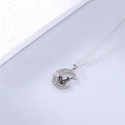 Латунное ожерелье с лунным камнем и черной кошкой&nbsp;JN1112A