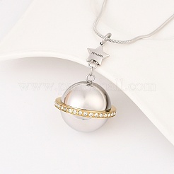 304 нержавеющая сталь микропаве прозрачный кубический цирконий планета кулон урна для пепла домашних животных ожерелья&nbsp;NJEW-S455-11PG