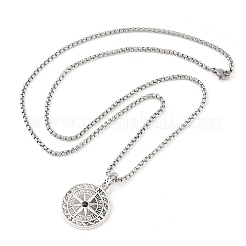 Ожерелья с подвеской в виде компаса викингов из сплава и черной эмали&nbsp;NJEW-P316-01P