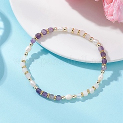 Эластичные браслеты для женщин с натуральными драгоценными камнями и культивированным пресноводным жемчугом в форме кубиков и рисовых зерен.&nbsp;BJEW-JB13390