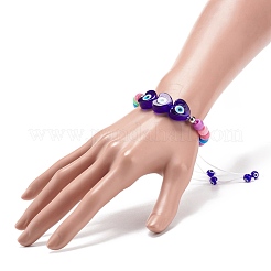 Плетеный браслет из бусин лэмпворк сердце с дурным глазом&nbsp;BJEW-JB08626