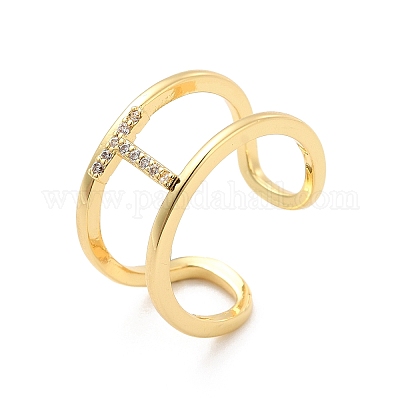 Кольцо-манжета с открытой буквой из прозрачного кубического циркония RJEW-A012-01G-T-1