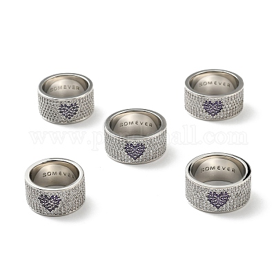 Кольцо на палец с широкой полосой в форме сердца из кубического циркония RJEW-C027-01P-1