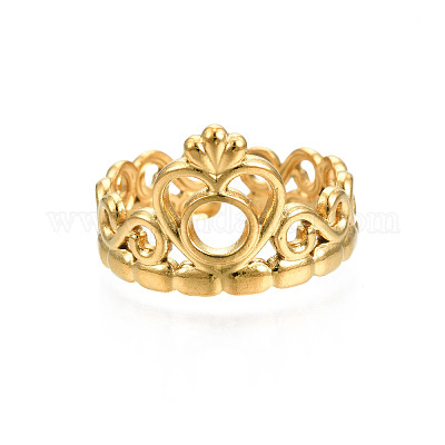 Ионное покрытие (ip) 304 нержавеющая сталь сердце корона открытое кольцо манжета для женщин RJEW-S405-259G-1