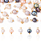 30Pcs 5 Colors Natural Cultured Freshwater Pearl Two Sides Polished Charms, with Brass Loops, Golden, Mixed Dyed and Undyed, Mixed Color, 10.5mm, Hole: 1.9mm, 6pcs/color