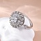 Sunflower Rotatable Open Cuff Rings for Women, Brass Micro Pave Clear Cubic Zirconia Fidget Spinner Ringse, Platinum, Inner Diameter: 17mm