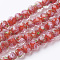 Handmade Gold Sand Lampwork Beads Strands, Inner Flower, Faceted Rondelle, Red, 9~10x7~8mm, Hole: 1.5~2mm, about 60pcs/strand, 17.3 inch