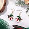 304 Stainless Steel Glass Christmas Theme Dangle Earrings, Golden, Snowman, 44x21mm
