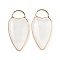 Natural Quartz Crystal Pendants, Rock Crystal Heart Charms with Brass Settings, Golden, 35x17x6mm, Hole: 6x9mm