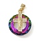 Brass Micro Pave Cubic Zirconia with Glass Pendents, Long-Lasting Plated, Cross, Magenta, 25x20x10mm, Hole: 6x3mm