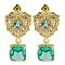 Rack Plating Brass Micro Pave Cubic Zirconia Dangle Stud Earrings, Flower, Light Sea Green, 26.5x14.5mm