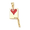 Brass Pendants, Letter with Heart Charms, with Enamel, Long-Lasting Plated, Rack Plating, Lead Free & Cadmium Free, Real 18K Gold Plated, 37x13.5x2mm, Hole: 4.5x3.5mm