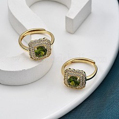 Регулируемая стойка покрытие латунь микро паве кубический цирконий перстни для женщин&nbsp;RJEW-M028-45G