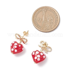 Серьги-гвоздики в форме сердца с бантом из сплава лэмпворк&nbsp;EJEW-JE06793