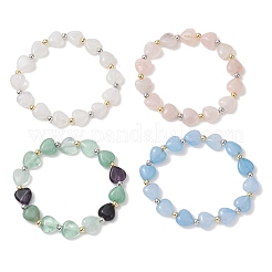 Эстампирующиеся браслеты для женщин из немагнитного синтетического гематита и натуральных драгоценных камней в форме сердца.&nbsp;BJEW-JB13446