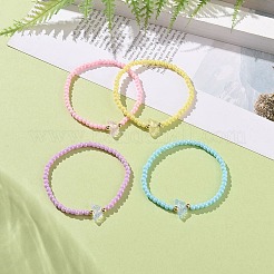 Непрозрачные эластичные браслеты из акрила и латуни с бусинами&nbsp;BJEW-JB09122