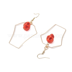 Женские серьги с подвесками из синтетической окрашенной бирюзы и медной проволоки в стиле Хэллоуина с черепом&nbsp;EJEW-JE05884