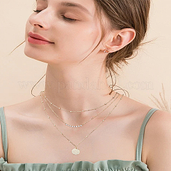 Латунный текстурированный дисковый кулон 3 слой ожерелья для женщин&nbsp;NJEW-LP0009-50