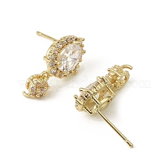 Овальные латунные микропаве прозрачные кубические циркониевые серьги-гвоздики с фурнитурой&nbsp;LS-KK-C107-07G