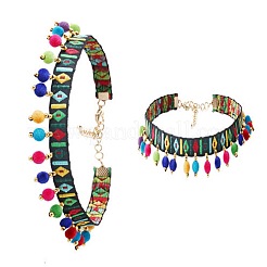 Тканевая вышитая лента с разноцветными шерстяными помпонами&nbsp;FS-WG50431-01