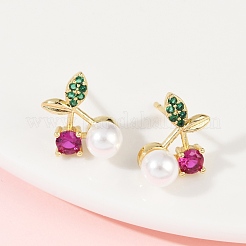 Серьги-гвоздики из вишневой латуни с микропаве из кубических цирконий&nbsp;EJEW-Z115-10G