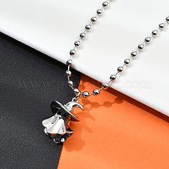 Латунные ожерелья с подвеской в виде привидения на Хэллоуин из черной эмали&nbsp;NJEW-B135-01A-P