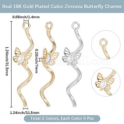 12 шт. 2 цвета латунные подвески с микропаве и кубическим цирконием&nbsp;KK-BBC0019-70