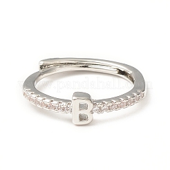 Прозрачное регулируемое кольцо с буквой из прозрачного циркония&nbsp;RJEW-C052-01P-B