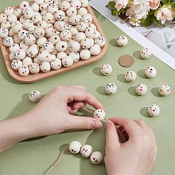 144 шт. 6 вида деревянных бусин с принтом&nbsp;WOOD-PH0003-68