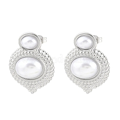 Овальные серьги-гвоздики из нержавеющей стали 304 с имитацией жемчуга и АБС-пластика&nbsp;EJEW-Z141-01P