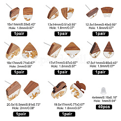 8 пара сережек-гвоздиков из прозрачной смолы и орехового дерева в двух стилях&nbsp;RESI-FH0001-43