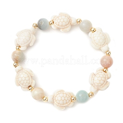 Браслеты из окрашенной синтетической бирюзы и натуральных бусин амазонита в форме цветка&nbsp;BJEW-JB13459