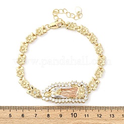 Браслеты-цветочки с микропаве из прозрачных кубических цирконий из латуни для женщин&nbsp;BJEW-U044-03A-G