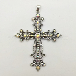 Винтажный стиль барокко сплав кристалл ab горный хрусталь крест кулон ожерелья&nbsp;NR4788