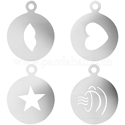 4 шт. 4 стиля плоский круглый шаблон для распыления пены из нержавеющей стали 304&nbsp;AJEW-GF0012-39