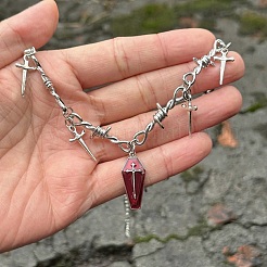 Хэллоуин сплав шипы звено темно-красный гроб формы кулон ожерелья для женщин&nbsp;LS-NJEW-K294-01P