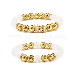 Натуральный кракле кварц и лавовый камень круглые бусины стрейч браслеты набор&nbsp;BJEW-JB07206