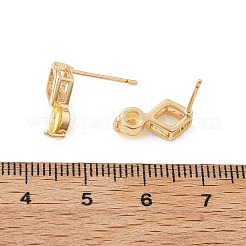 Серьги-гвоздики в форме ромба и плоского круглого кубического циркония из латуни с микропаве для женщин&nbsp;EJEW-G428-20G