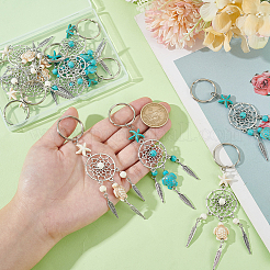 10 шт. 2-цветная плетеная сетка/паутина с подвеской из сплава перьев&nbsp;KEYC-HY00002