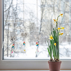 8 шт. 8 стиля латунные полые подвесные украшения в виде сердца/совы/ангела/бабочки&nbsp;HJEW-AN0001-03