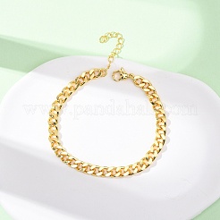 Латунные кубинские звенья цепи браслеты для женщин&nbsp;BJEW-C140-10G
