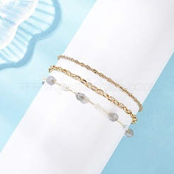 Браслеты на ногу из натуральных самородков морганита и звеньев цепи из нержавеющей стали 304&nbsp;AJEW-AN00743-02