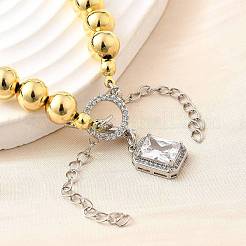 Круглые латунные бусины браслеты с подвесками для женщин&nbsp;BJEW-D317-05PG