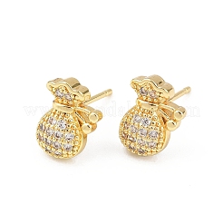 Серьги-гвоздики из латуни с микропаве из прозрачных кубических цирконий&nbsp;EJEW-F400-11G