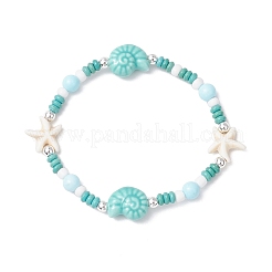 Синтетическая бирюза и фарфор и окрашенные натуральные бусины говлита эластичные браслеты для женщин&nbsp;BJEW-JB11793-01