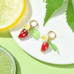 Клубничная серьга лэмпворк с пластиковым жемчужным цветком&nbsp;EJEW-TA00130