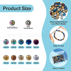 150 шт. 10 цвета гальванические натуральные бусины из вулканического камня&nbsp;G-PJ0001-03B