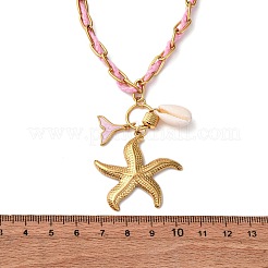 Эмалевые кулоны из нержавеющей стали 304 в форме морской звезды и хвоста русалки&nbsp;NJEW-L465-08G